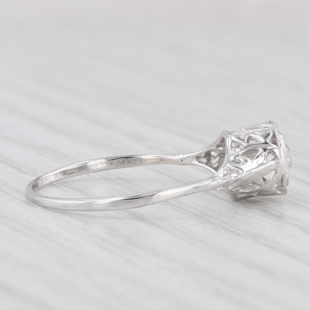 Light Gray Art Deco 0.25ct Diamond Solitaire Engagement Ring 14k White Gold Size 8.25