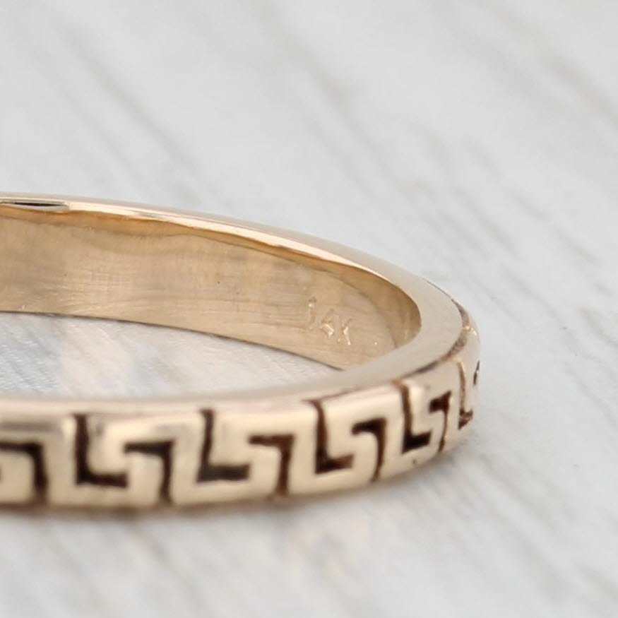 Light Gray Greek Key Pattern Ring 14k Yellow Gold Size 6.5 Stackable Band