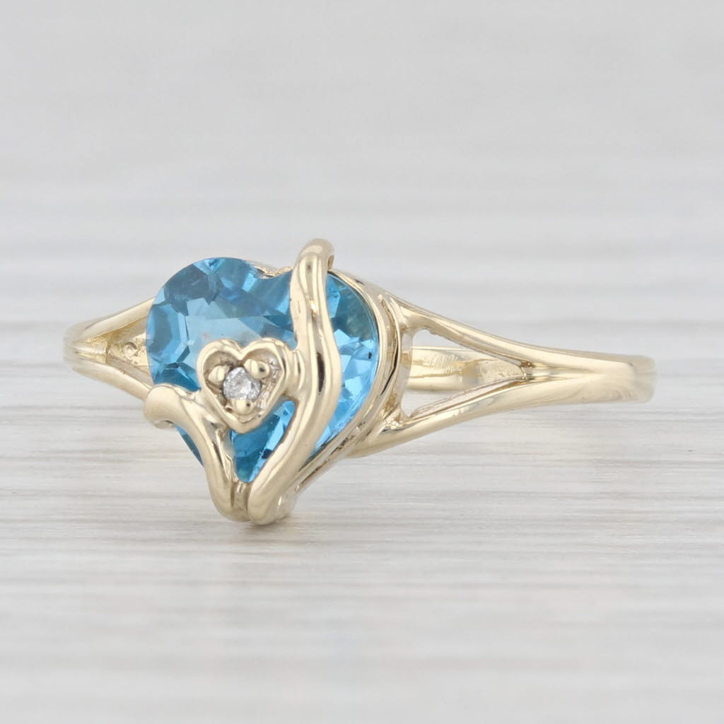 Light Gray 1.50ct Blue Topaz Heart Ring 10k Yellow Gold Size 5.75 Diamond Accent