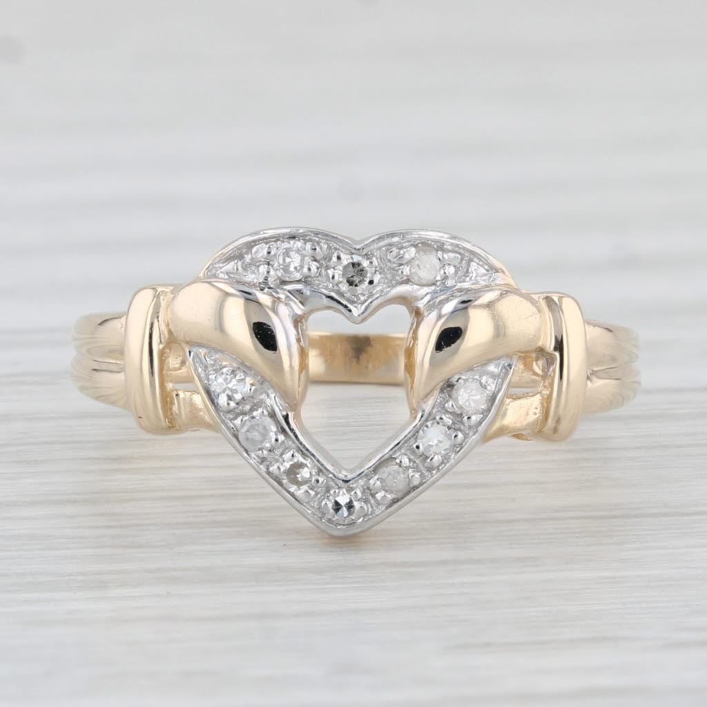 Light Gray Diamond Open Heart Ring 10k Gold Size 7.25 Women's Gift Keepsake