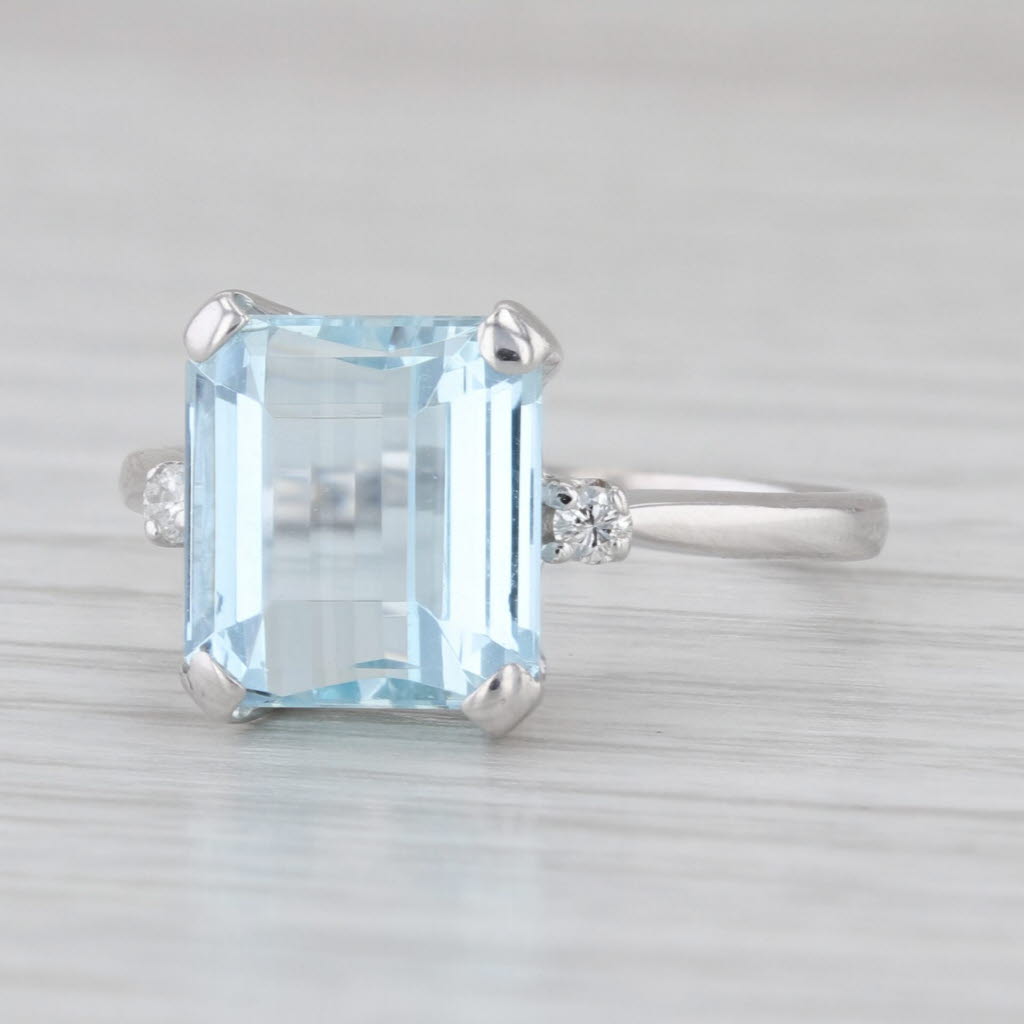 Vintage 4.43ctw Aquamarine Diamond Ring 14k White Gold Size 7.25