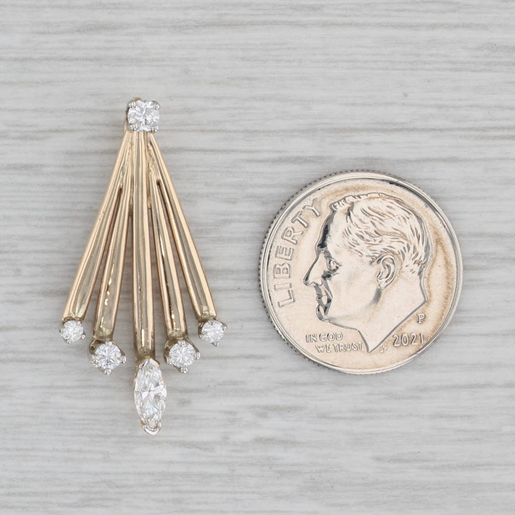 Gray 0.41ctw Diamond Fan Drop Pendant 10k Yellow Gold