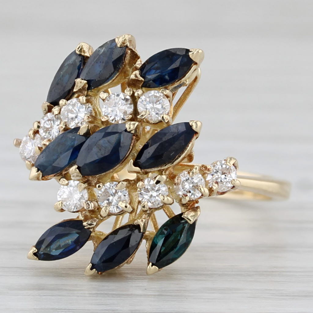 Light Gray 2.40ctw Blue Sapphire Diamond Ring 14k Yellow Gold Size 6.5 Cocktail