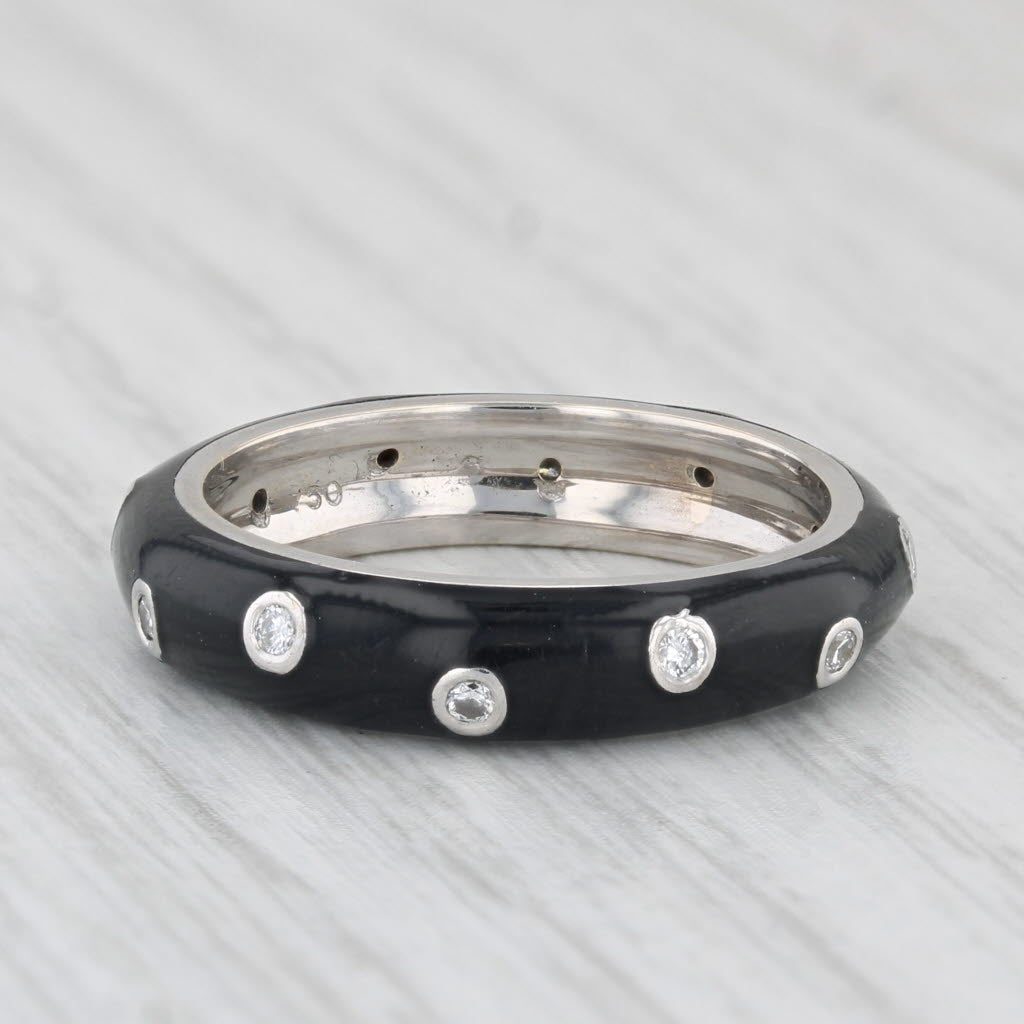 Light Gray Hidalgo 0.18ctw Diamond Black Enamel Ring 18k White Gold Stackable Ring