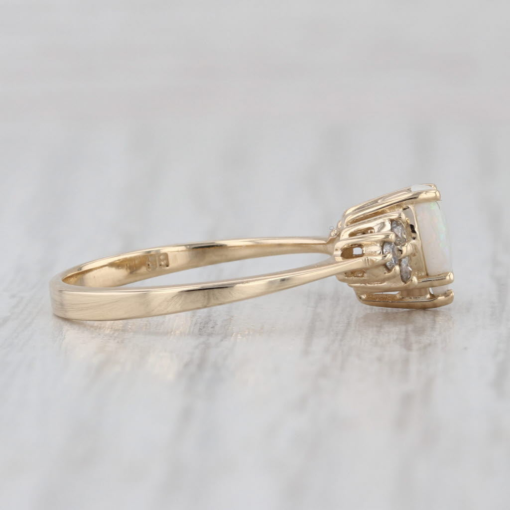 Opal Diamond Ring Pear Cabochon 14k Yellow Gold Size 7.25