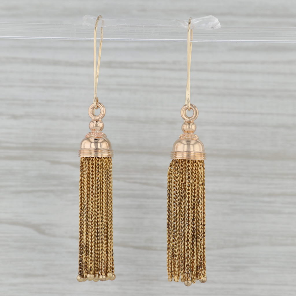 Gray Antique Fringe Tassles Dangle Earrings 14k Yellow Gold New Hook Posts