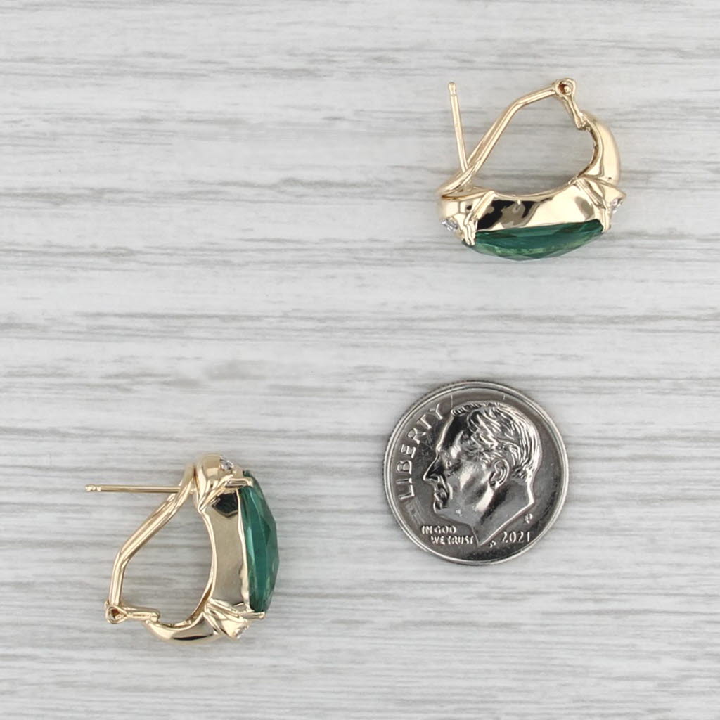 4.97ctw Green Quartz Diamond Earrings 14k Yellow Gold Omega Back Drops