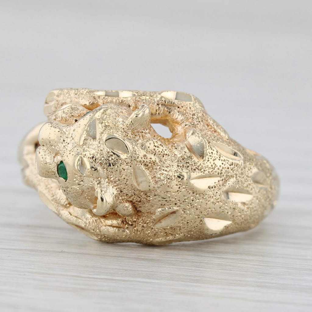 Gray Emerald Eyed Panther Ring 10k Yellow Gold Size 7 Statement