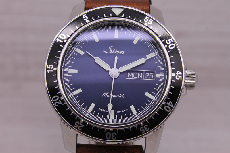 Sinn 104 ST SA B 41mm Steel Mens Automatic Watch Sunburst Blue w Box & Strap