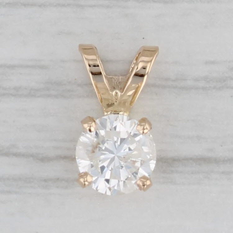 Gray New 0.64ct Round Diamond Solitaire Pendant 14k Yellow Gold Small Drop