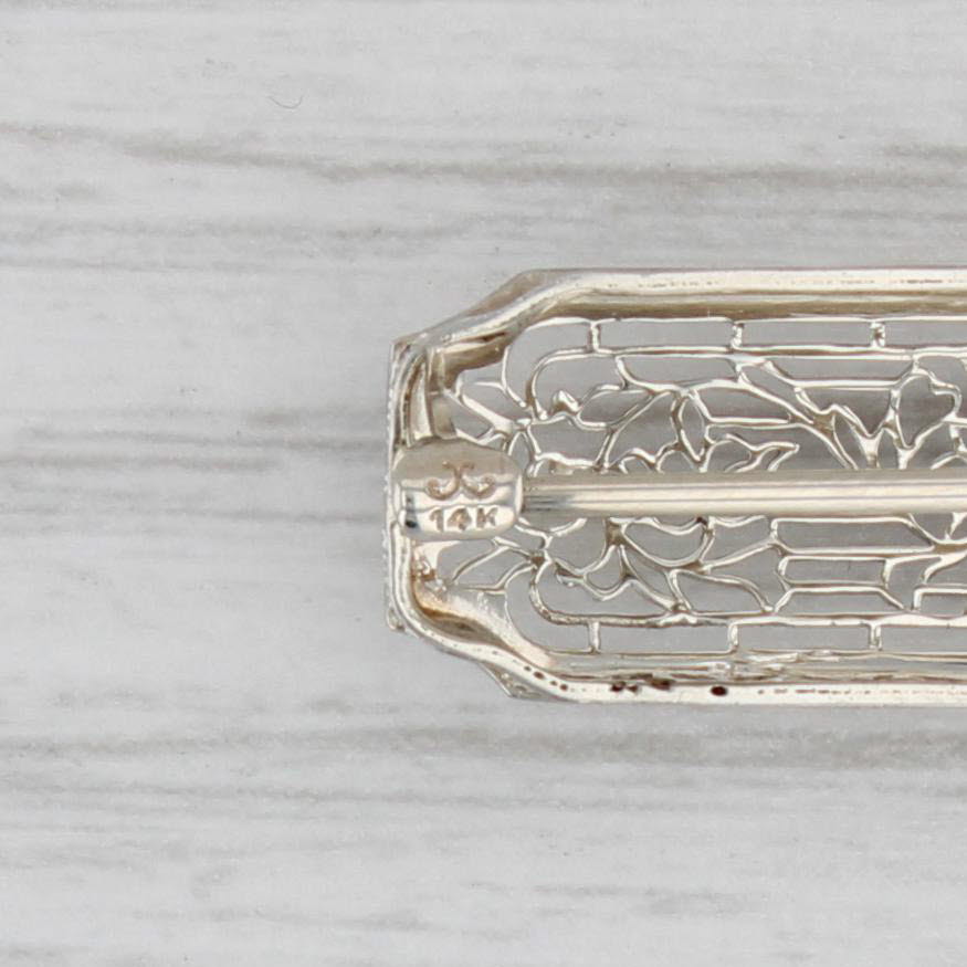 Gray Art Deco Diamond Filigree Bar Brooch Platinum 14k Gold Vintage Pin