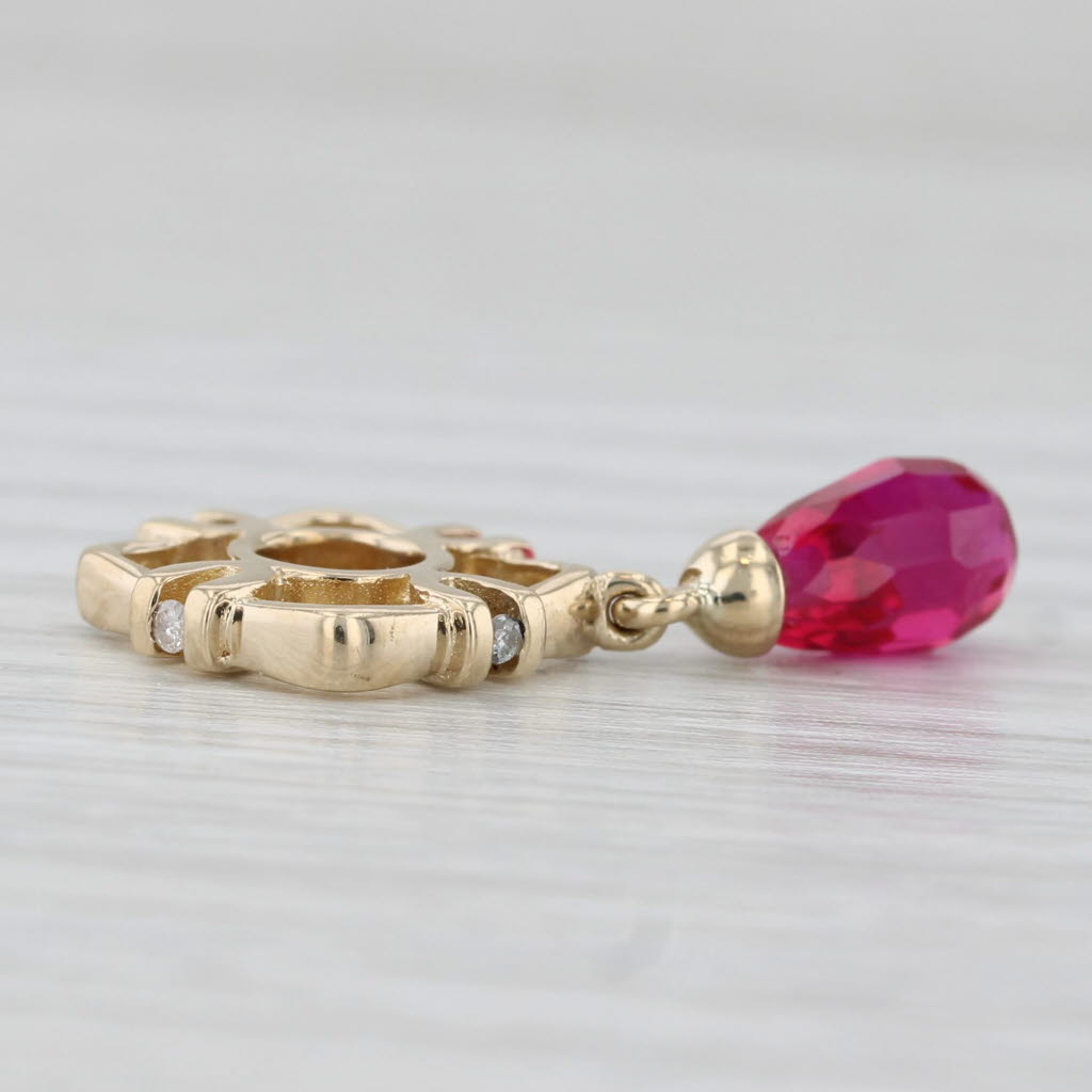 Light Gray Lab Created Ruby Briolette Dangle Charm 14k Yellow Gold Bead