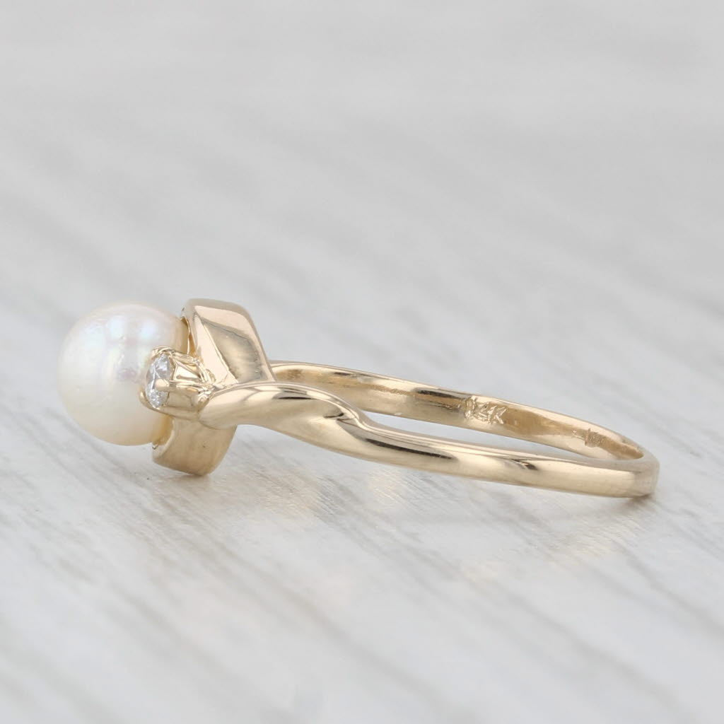 Light Gray Cultured Pearl Diamond Ring 14k Yellow Gold Size 5