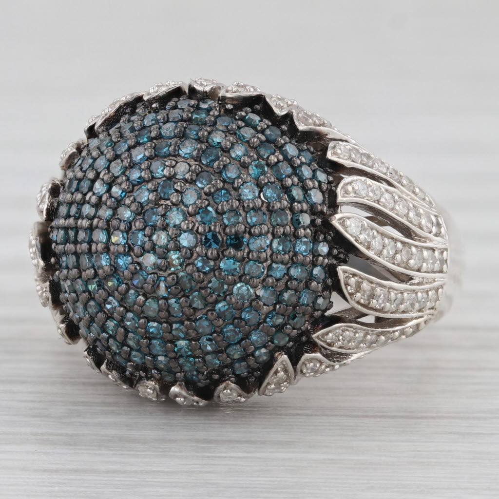 Gray 0.71 ctw Blue Diamond Cluster Sterling Silver Size 7 Ring Cocktail