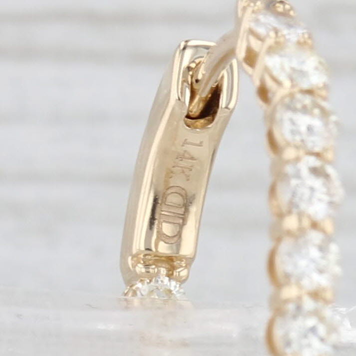 New 2ctw Diamond Inside Out Hoop Earrings 14k Yellow Gold Snap Top Oval Hoops