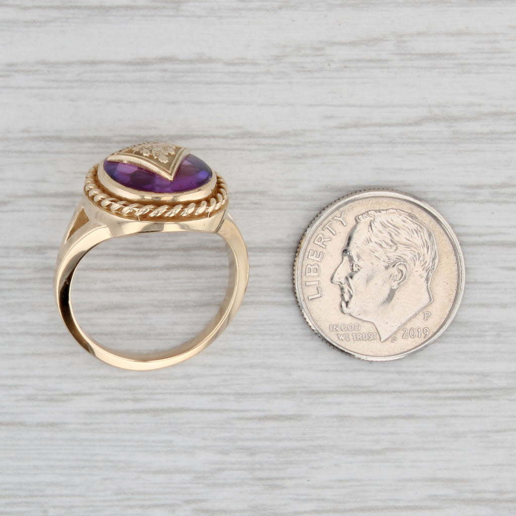 Light Gray Job's Daughters Signet Ring Lab Created Purple Sapphire 10k Gold Size 6.75