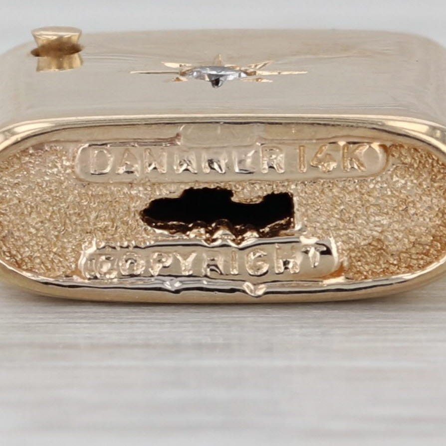 Vintage Starburst Padlock Pendant 14k Yellow Gold Charm Diamond Accent