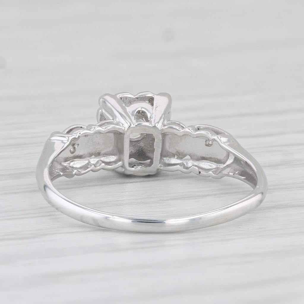 Light Gray Vintage Diamond Engagement Ring 14k White Gold Size 5.75 Heart Accents