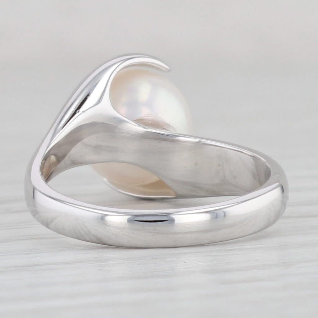 Light Gray 9mm Cultured Pearl Solitaire Bypass Ring 14k White Gold Size 6.25