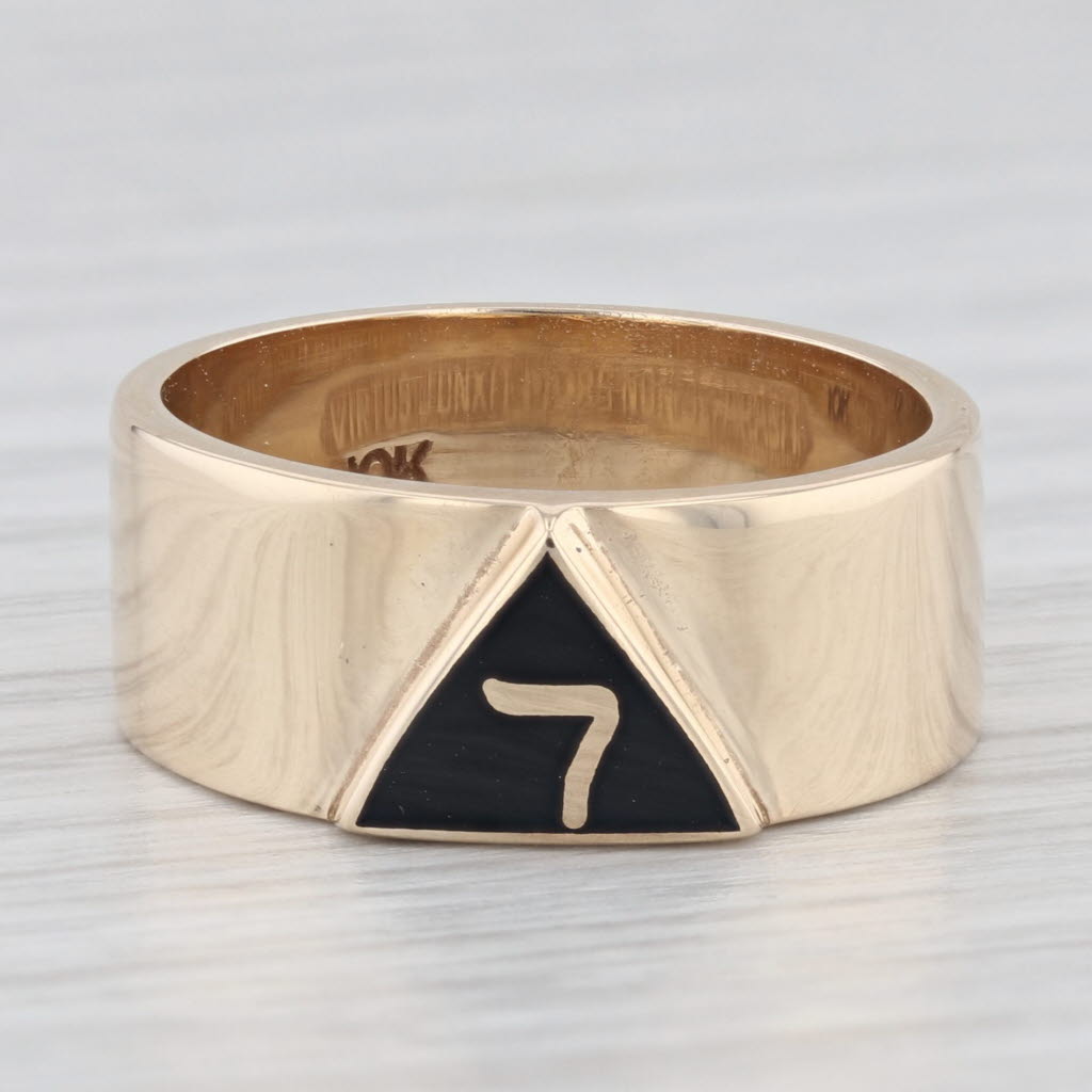 Light Gray Raised 14th Degree Yod Signet Ring 10k Yellow Gold Masonic Scottish Rite Band