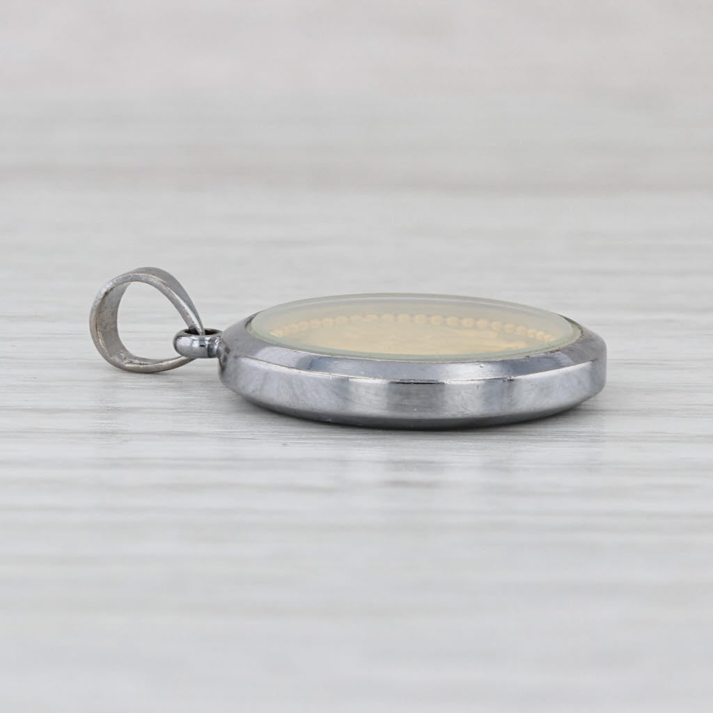 Chinese Calligraphy Pig Coin Pendant Charm 24k Gold Filled Mixed Metal Bezel