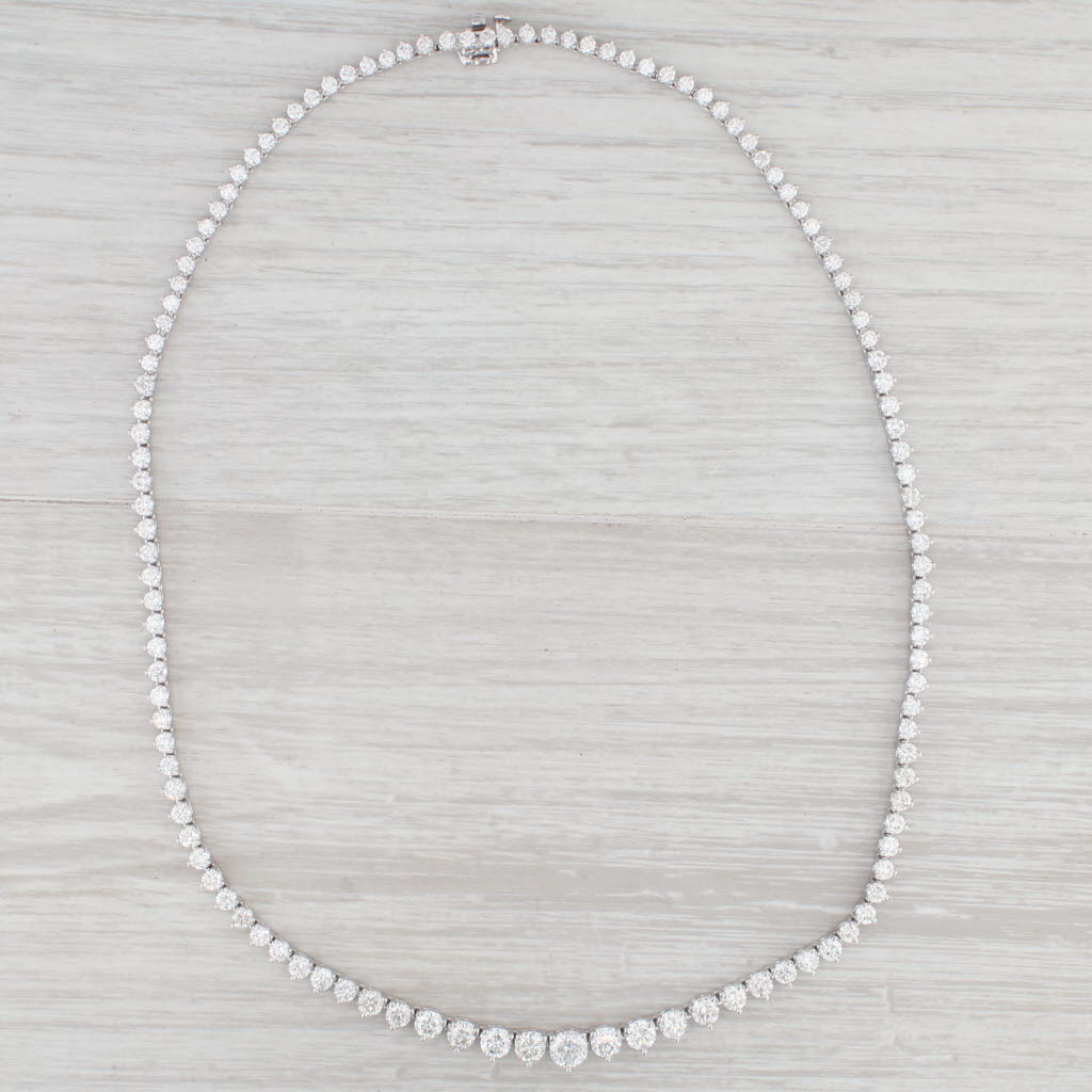 Light Gray 12.70ctw Graduated Diamond Tennis Necklace 14k White Gold 17"