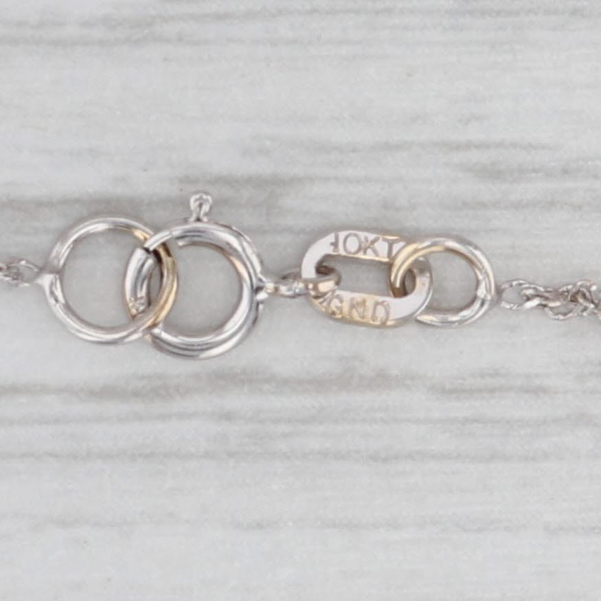 Gray Links Square Dangle Pendant Necklace 14k White Gold 18" Rope Chain
