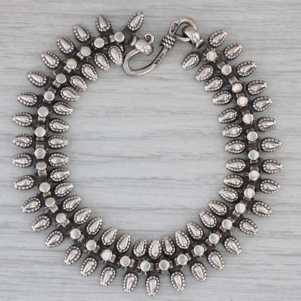 Gray Artisan Signed 7.25" Sterling Silver Hook Clasp 15.1mm Mesh Chain