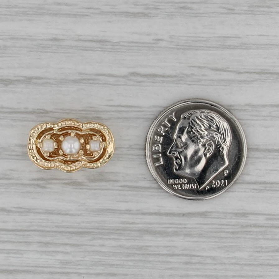 Cultured Pearl 3-Stone Slide Bracelet Charm 14k Yellow Gold Vintage