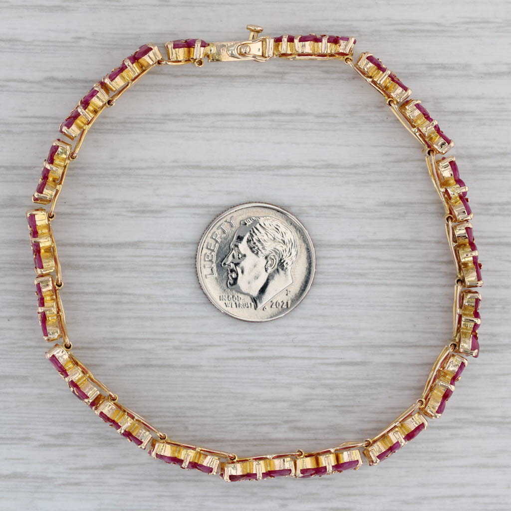 Gray 38ctw Ruby Flower Tennis Bracelet 14k Yellow Gold 7.5" 10.9mm