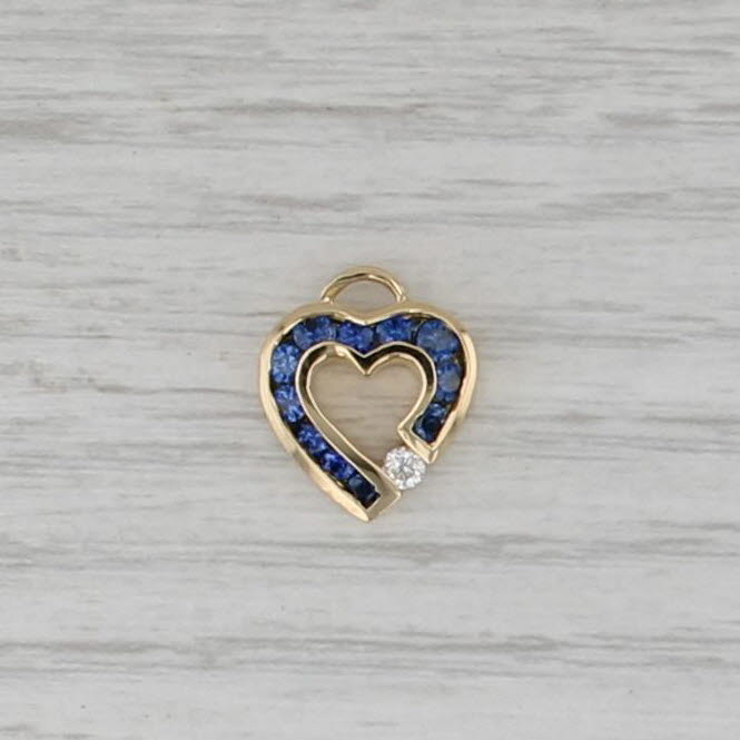 Charles Krypell Sapphire Diamond Open Heart Pendant 18k Yellow Gold Small Charm