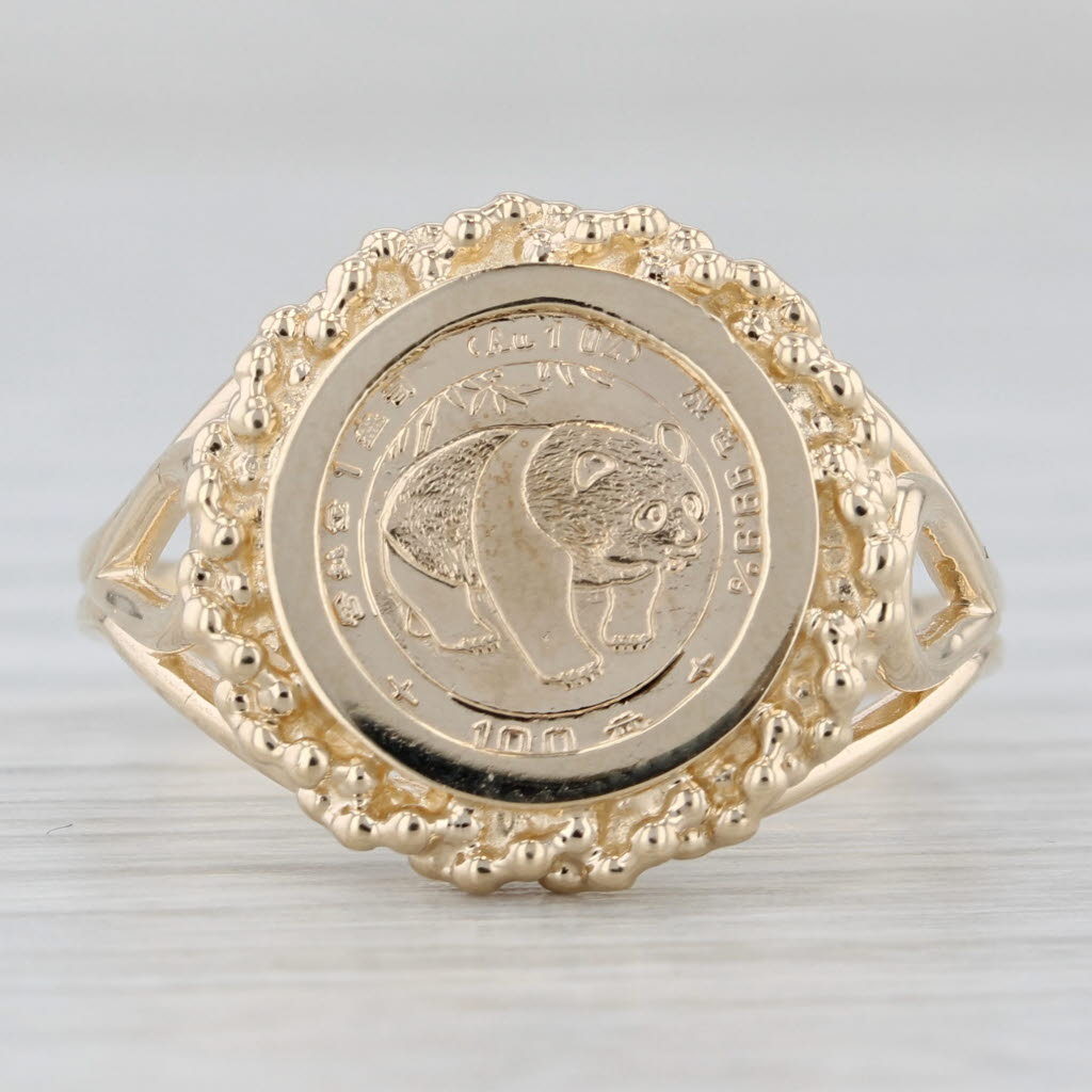 Gray 1988 Chinese Panda Coin Copy Signet Ring 10k Yellow Gold Size 9