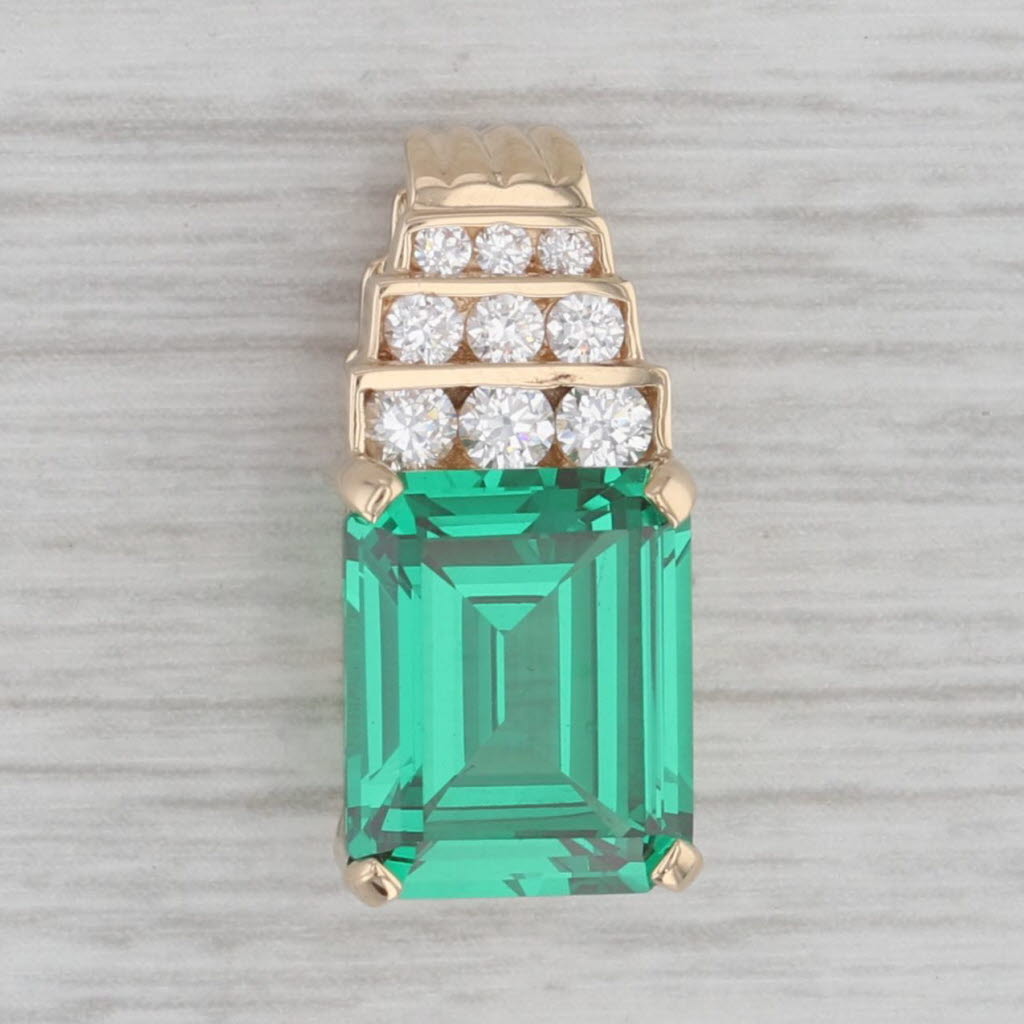 Gray 8.28ctw Simulated Emerald Cubic Zirconia Pendant 14k Yellow Gold