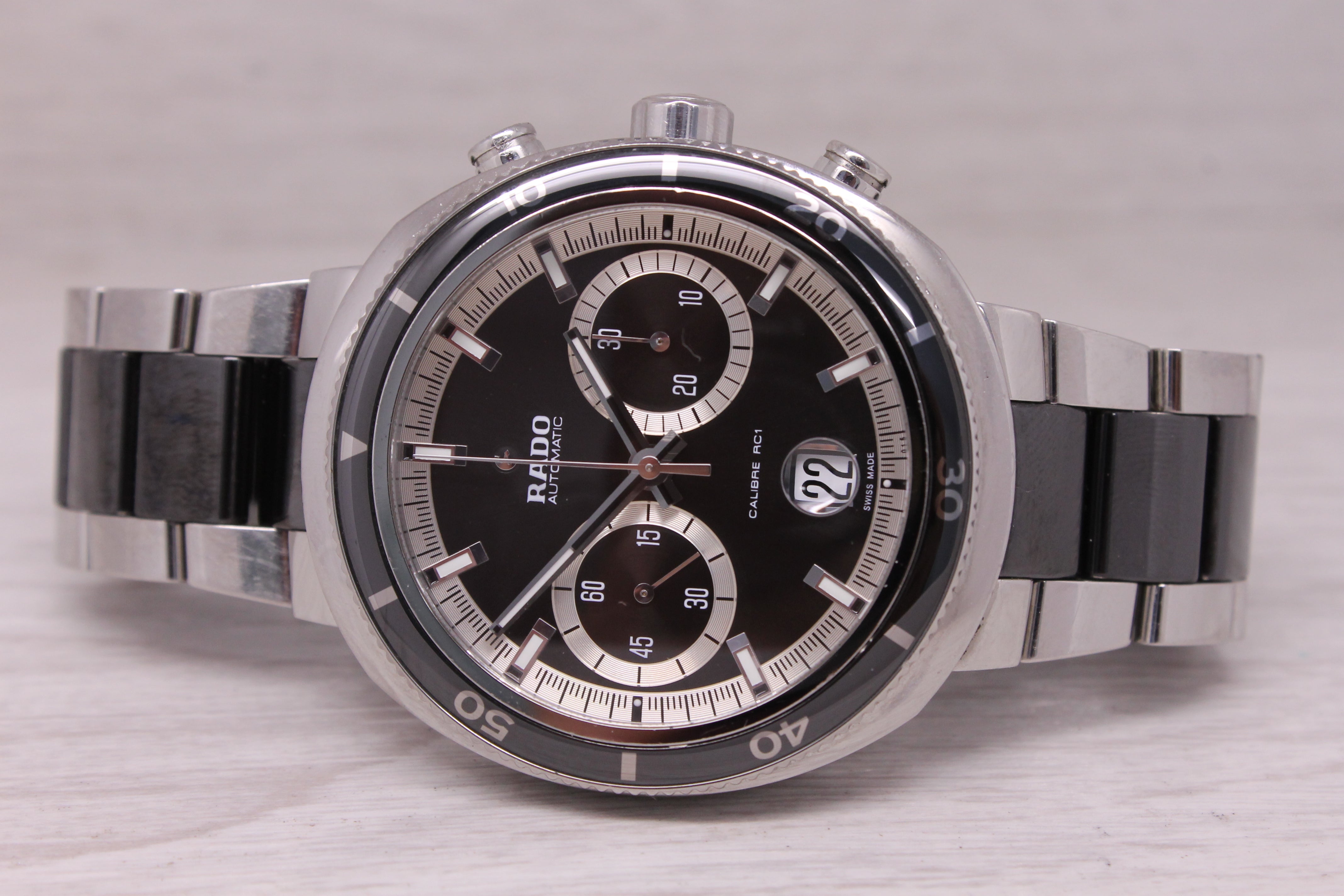 Rado D-Star 200 Mens 44mm Steel Ceramic Automatic Chronograph Watch Calibre RC1
