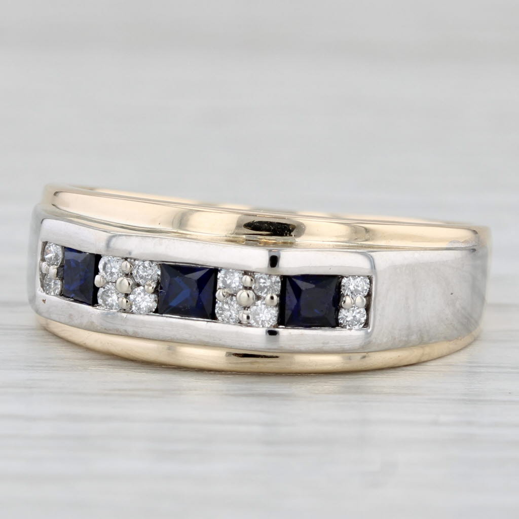 Light Gray Lab Created Blue Sapphire Diamond Ring 10k Yellow Gold Size 10.5 Men's