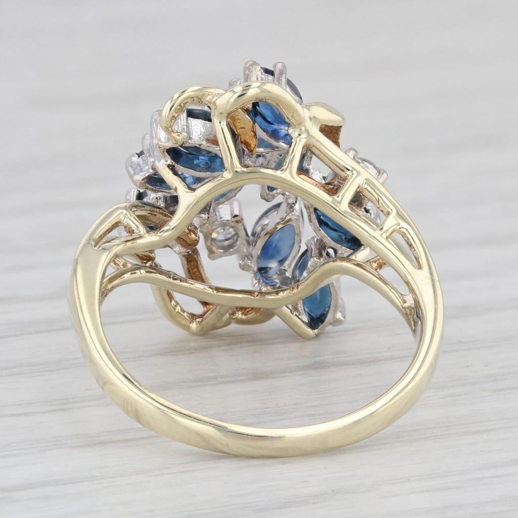 Light Gray 1.70ctw Blue Sapphire Diamond Cluster Ring 14k Yellow Gold Size 6