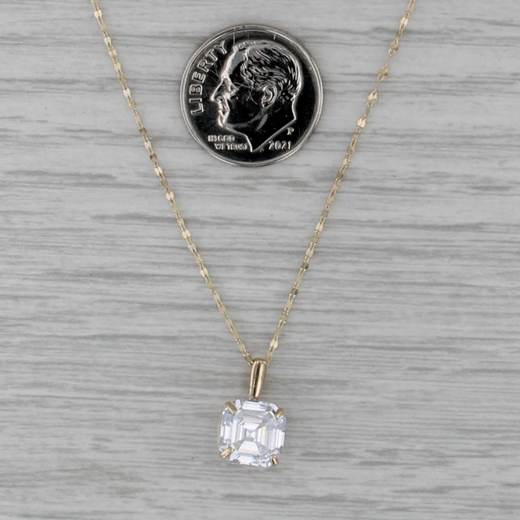 Asscher Cubic Zirconia Solitaire Pendant Necklace 14k Yellow Gold 16"-18"