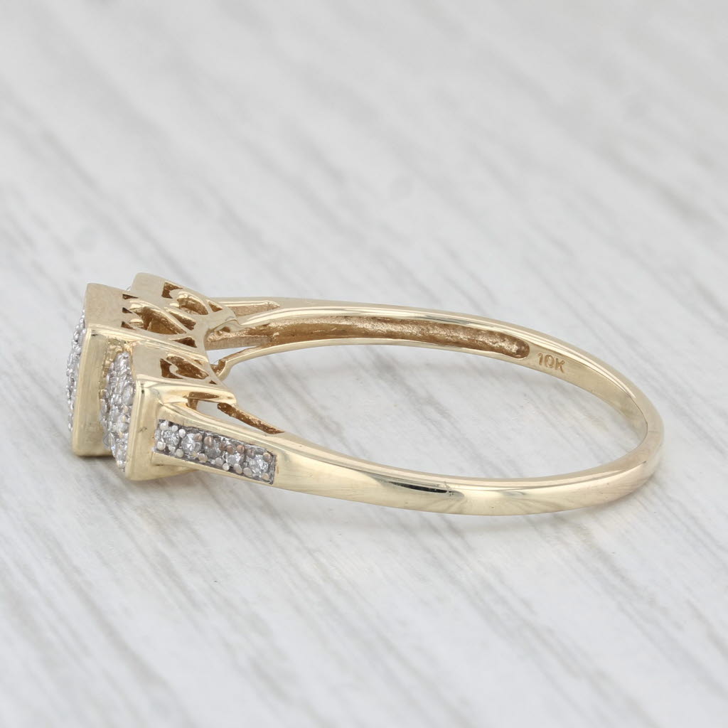 Light Gray Pave Diamond Ring 10k Yellow Gold 3-Stone Design Size 11.5 Heart Accents
