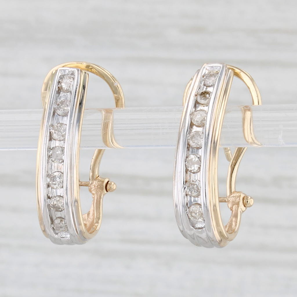 Light Gray 0.20ctw Diamond J-Hook Earrings 10k Yellow Gold Omega Backs Pierced Drops