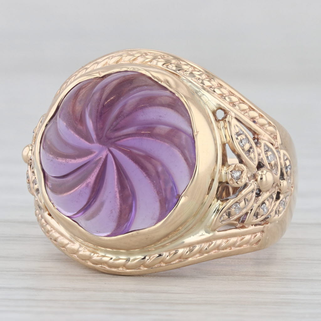 Gray Amethyst Swirl Diamond Ring 14k Yellow Gold Size 7.75