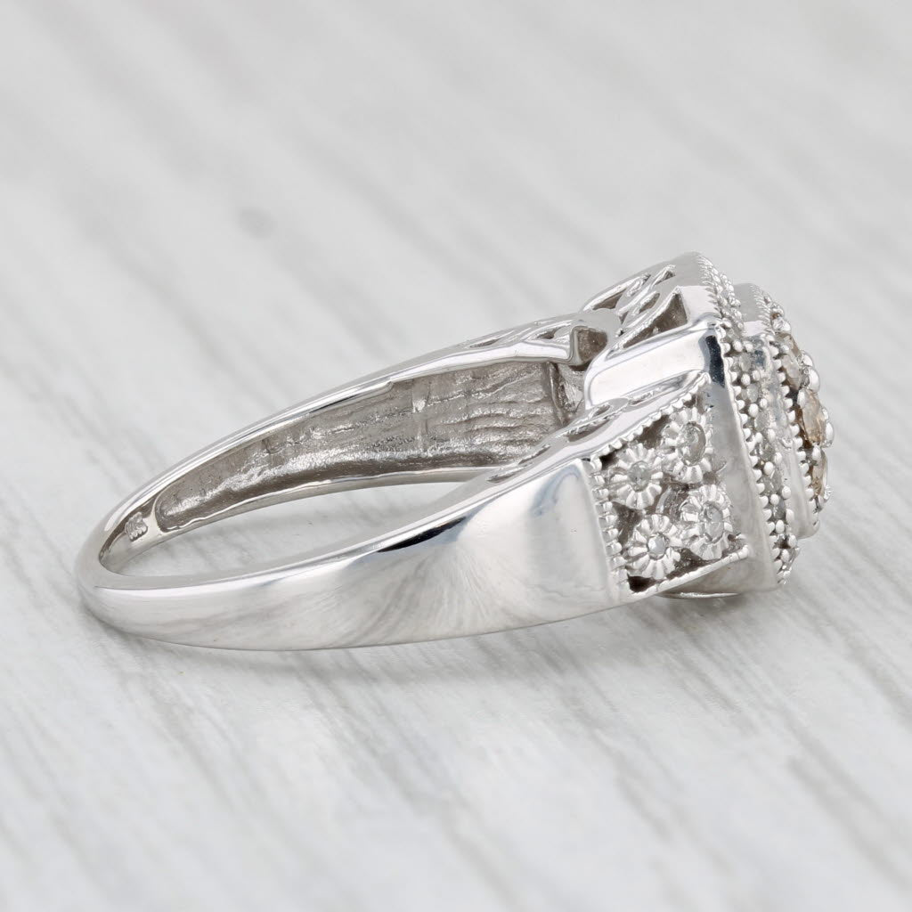 Light Gray 0.29ctw Champagne White Diamond Halo Engagement Ring 10k White Gold Size 7
