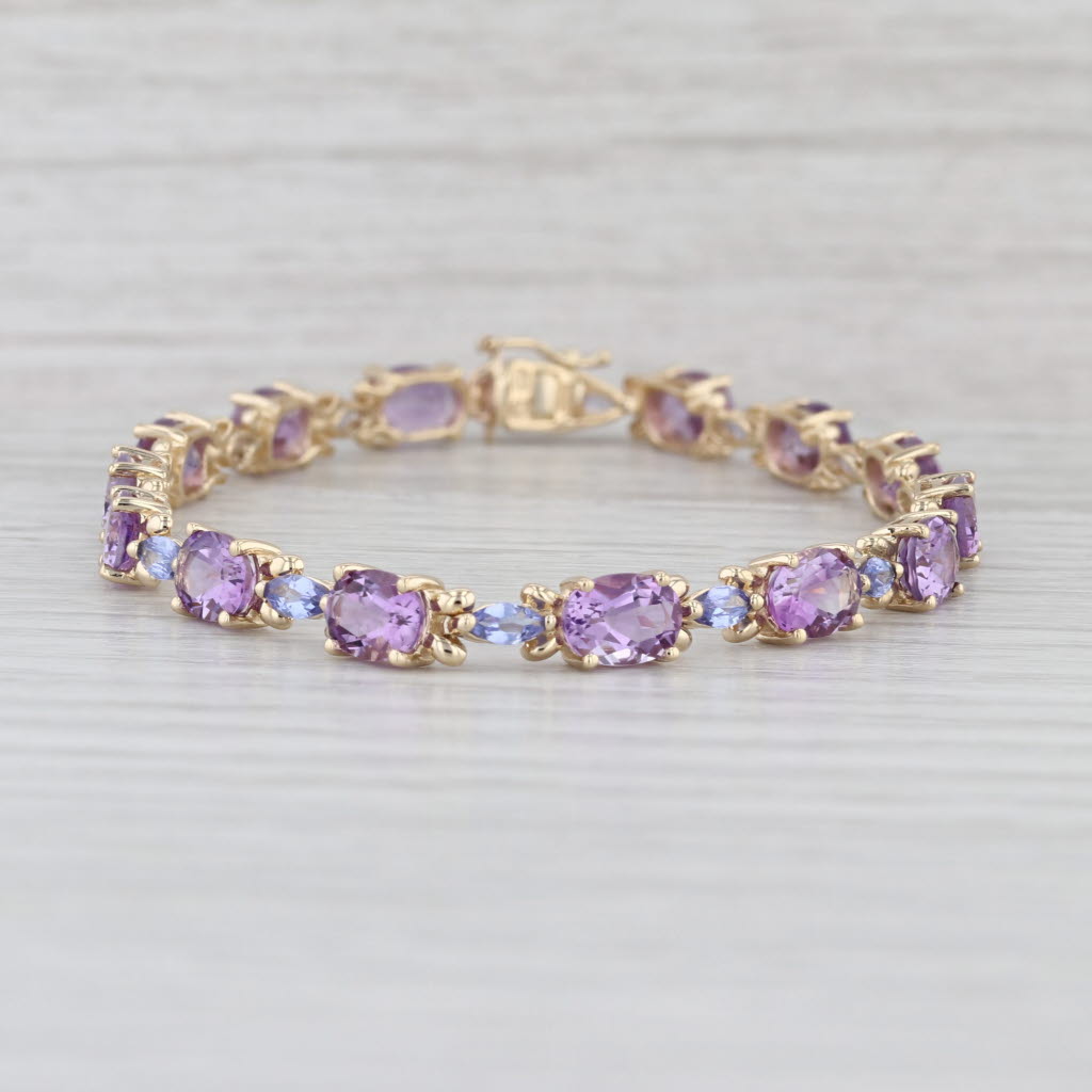 11.70ctw Amethyst Tanzanite Tennis Bracelet 10k Yellow Gold 7.5" 5.2mm