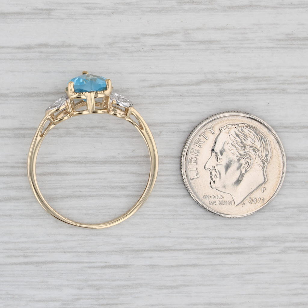 Light Gray 1.45ct Blue Topaz Heart Diamond Ring 10k Yellow Gold Size 9.25