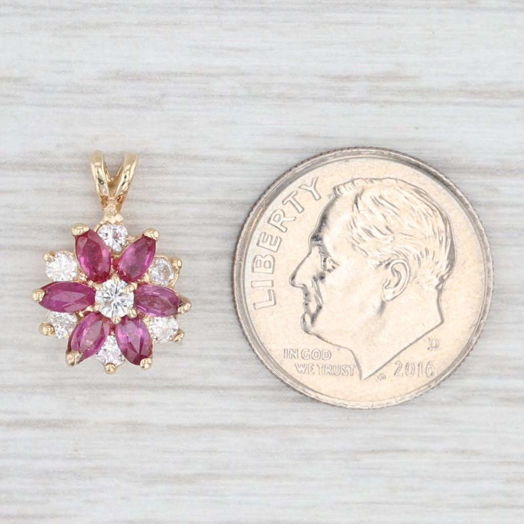 Light Gray 0.82ctw Ruby Diamond Flower Pendant 14k Yellow Gold Small Drop