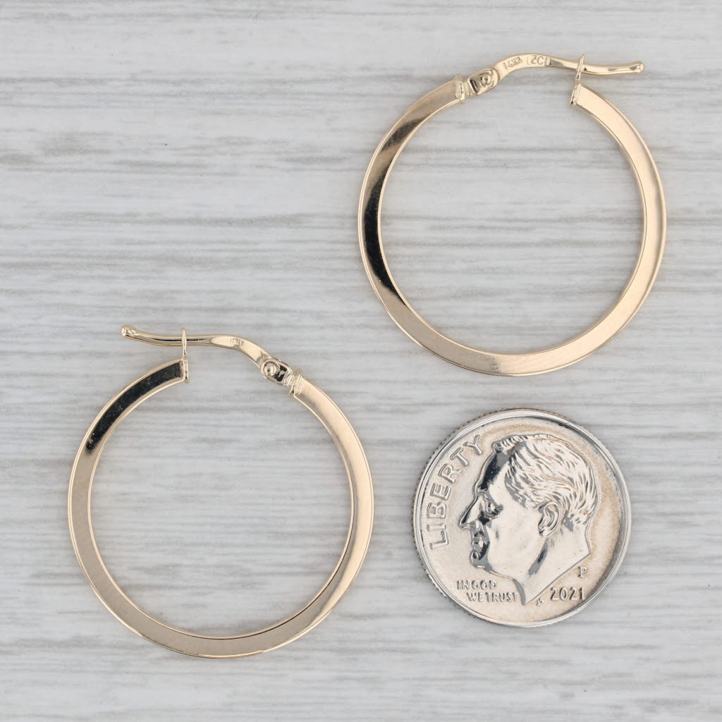 Gray New Hoop Earrings 14k Yellow Gold Round Hoops Pierced Snap Top 2 x 25mm