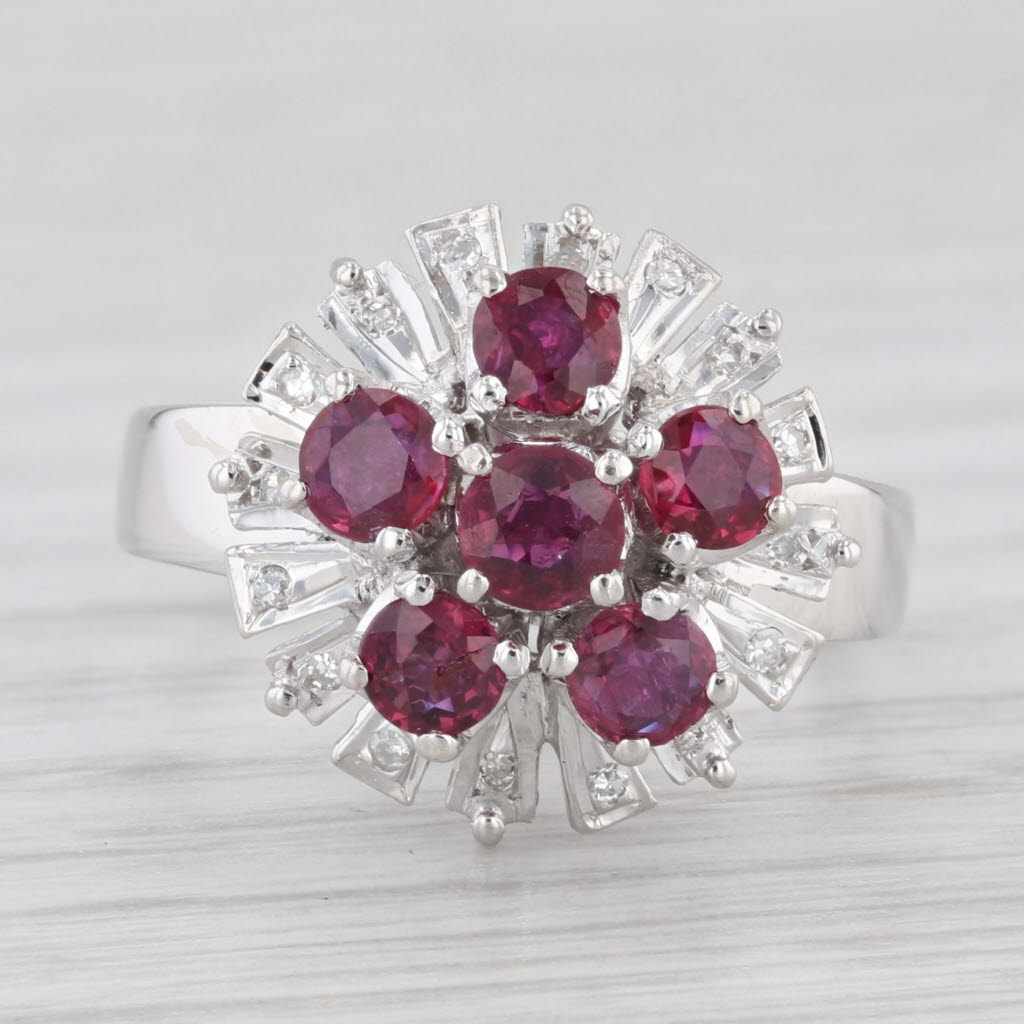 Light Gray 1.04ctw Ruby Diamond Cluster Ring Gold Palladium Silver Size 6.5
