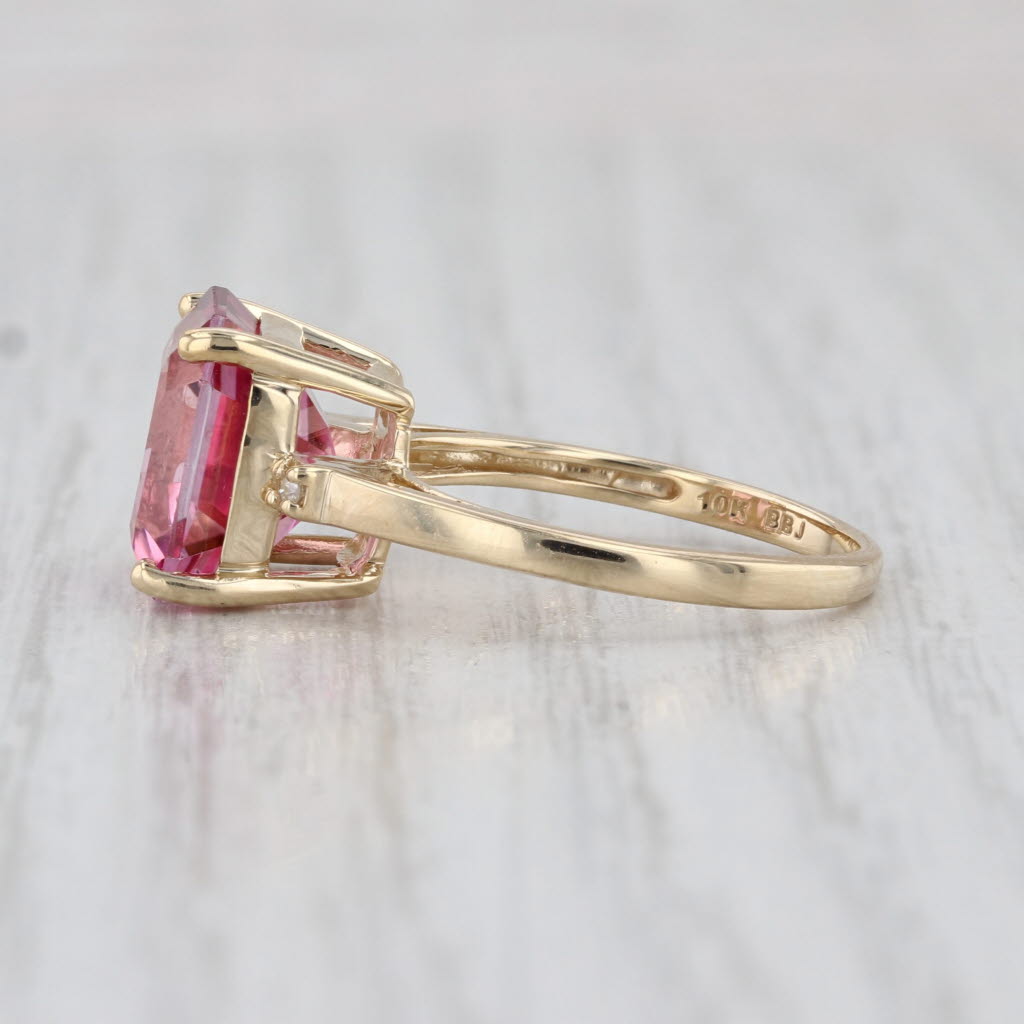 6.08ct Pink Mystic Topaz Solitaire Ring 10k Yellow Gold Size 6 Diamond Accents