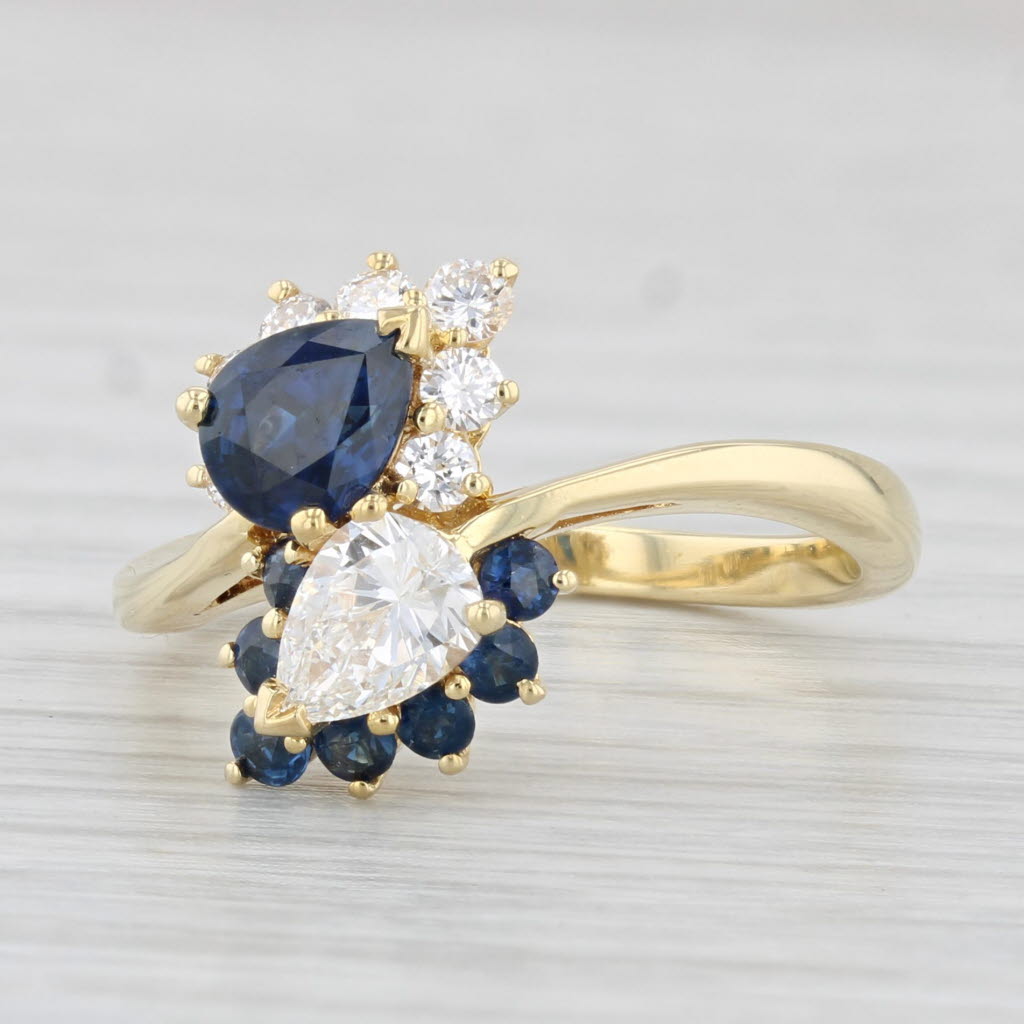 Light Gray 1.43ctw Diamond Blue Sapphire Bypass Ring 18k Yellow Gold Size 6.25