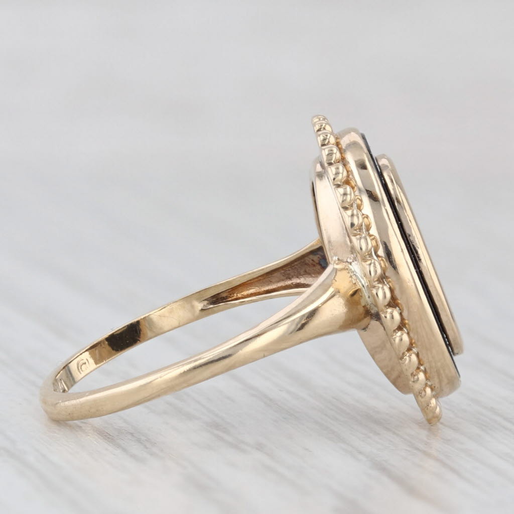 Light Gray Engravable Signet Ring 10k Yellow Gold Size 6.25 Black Glass