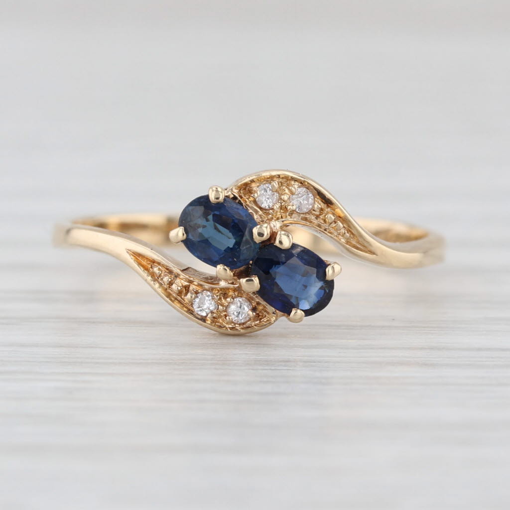 0.44ctw Blue Sapphire Bypass Ring 14k Yellow Gold Size 7 Diamond Accents